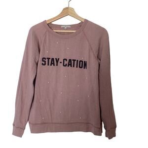 Junk Food Women's Pink Staycation Novelty Pullover Sweater Size M